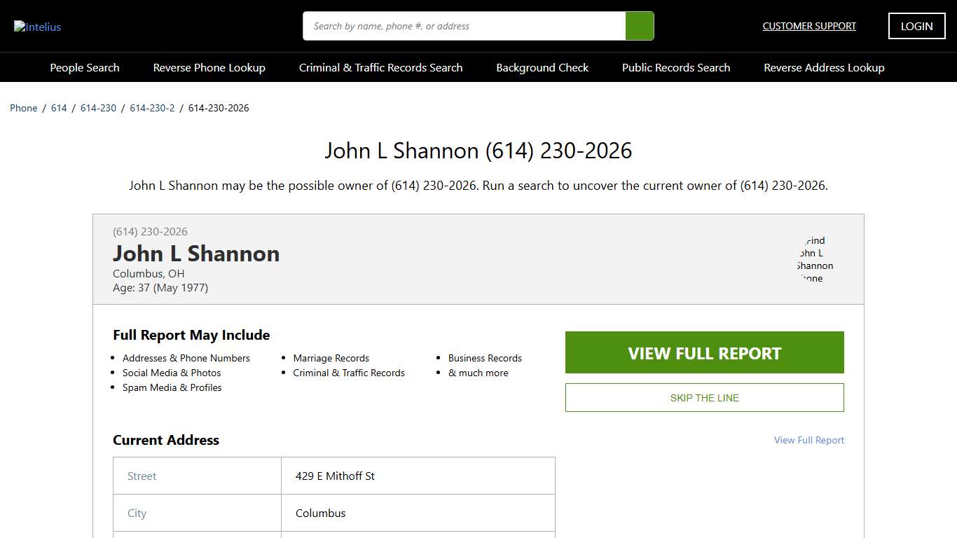 (614) 230-2026 Phone number Owner John L Shannon, Age 37